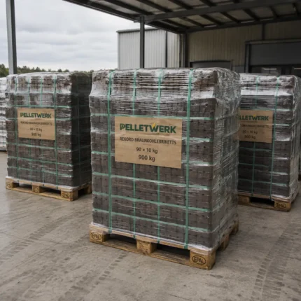 Bricchetti di lignite REKORD · pallet completo 900 kg (90 × 10 kg)
